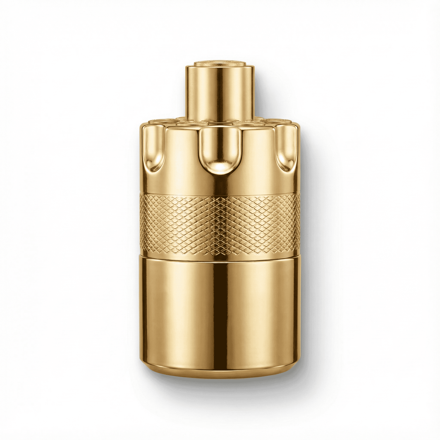 Luxurious gold perfume bottle with a sleek modern design for premium fragrances.