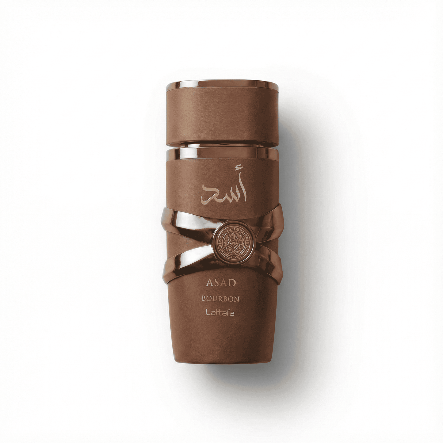 Intense Bourbon scent perfume bottle with elegant brown design and embossed details.