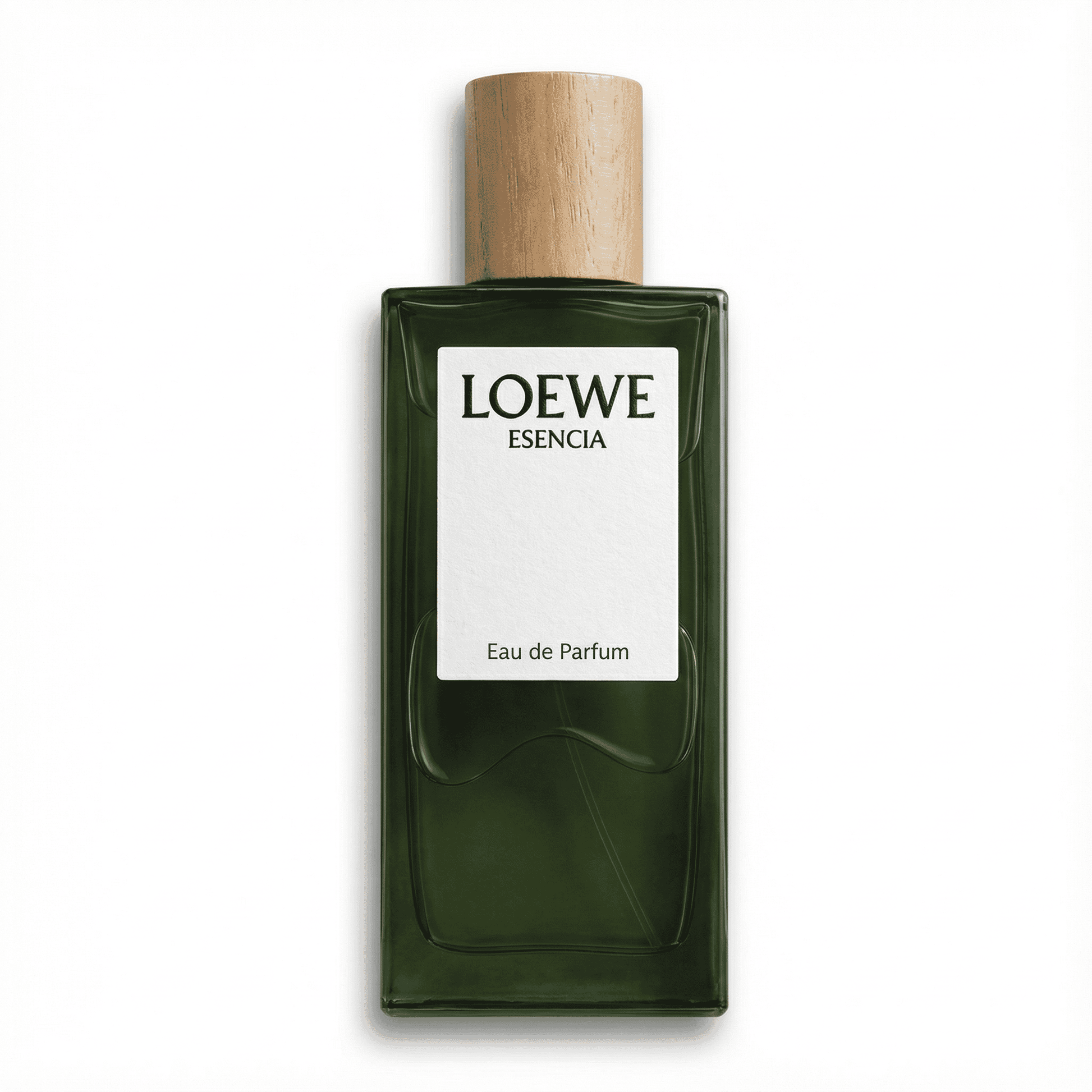 Luxurious LOEWE Esencia Eau de Parfum in elegant green bottle with wooden cap, a premium fragrance for women.