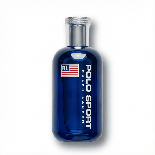 Police sport cologne bottle, masculine fragrance, men's scent, athletic cologne, blue glass bottle.