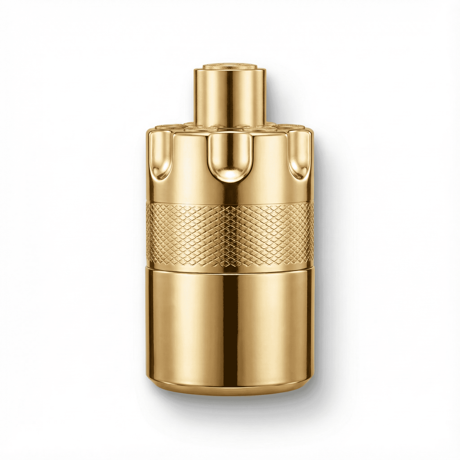 Luxurious gold perfume bottle with a sleek modern design for premium fragrances.